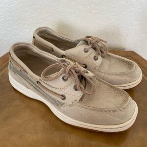 LL BEAN 286841 2-eye Gray/Tan Lakeside Boat Shoes Women's Size 7.5 M Suede